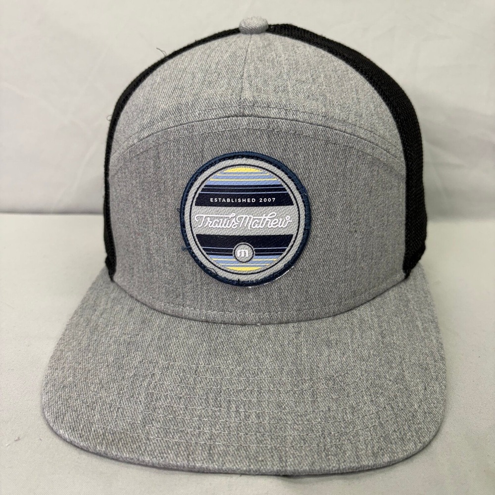 TravisMathew Trucker Hat Golf Snapback Mens OSFM Grey Black Logo Patch
